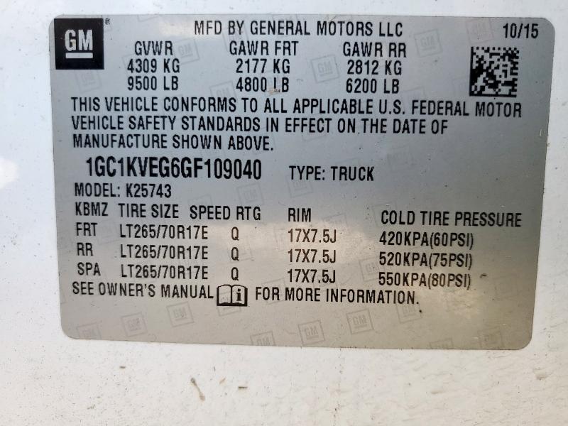 2016 CHEVROLET SILVERADO 1GC1KVEG6GF109040