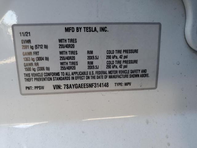 2022 TESLA MODEL Y 7SAYGAEE5NF314148