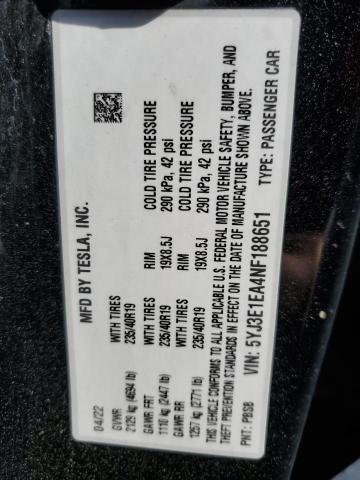 2022 TESLA MODEL 3 5YJ3E1EA4NF188651