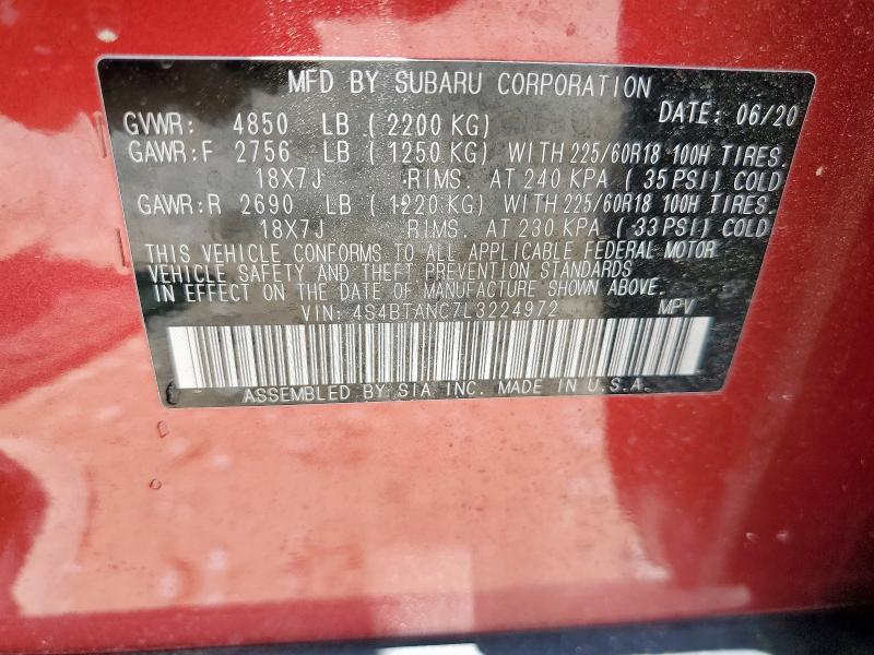 2020 SUBARU OUTBACK LI 4S4BTANC7L3224972