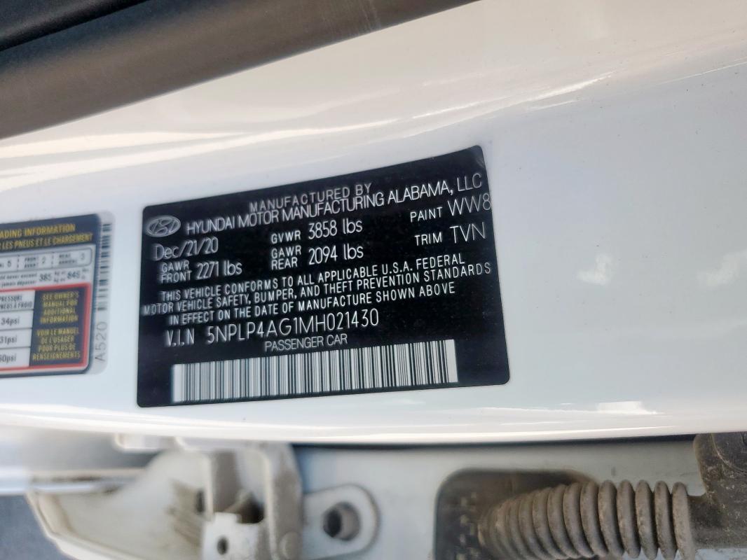 2021 HYUNDAI ELANTRA LI 5NPLP4AG1MH021430