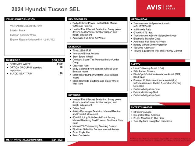 2024 HYUNDAI TUCSON SEL 5NMJBCDE3RH307519