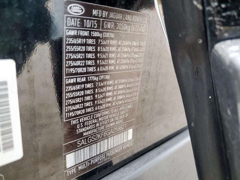 2016 LAND ROVER RANGE ROVE SALGS2KF6GA259921