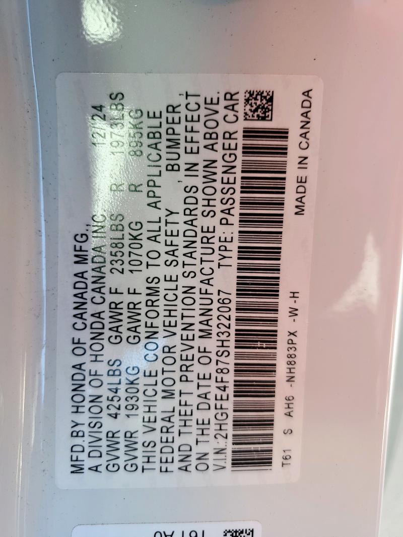2025 HONDA CIVIC SPOR 2HGFE4F87SH322067
