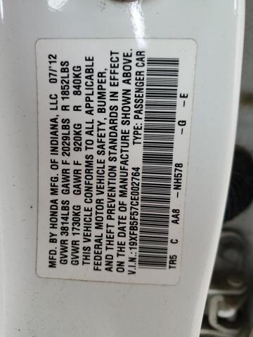 2012 HONDA CIVIC NATU - 19XFB5F57CE002764