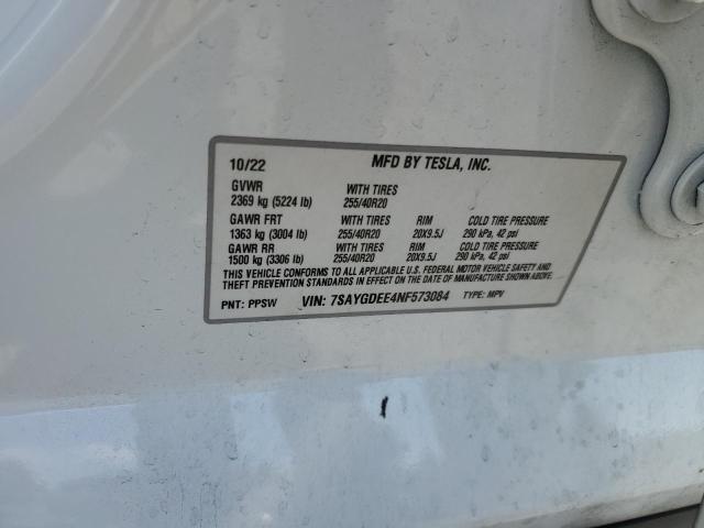 2022 TESLA MODEL Y 7SAYGDEE4NF573084