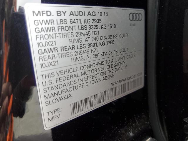 2019 AUDI Q8 PREMIUM WA1BVAF13KD011256