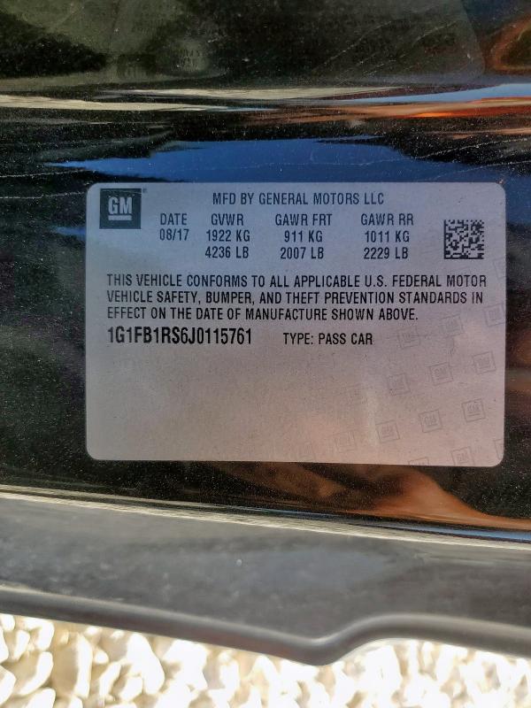 2018 CHEVROLET CAMARO LT 1G1FB1RS6J0115761