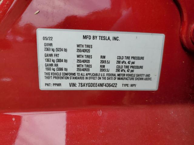 2022 TESLA MODEL Y 7SAYGDEE4NF436422