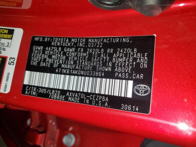 2022 TOYOTA CAMRY XSE 4T1K61AK0NU033864