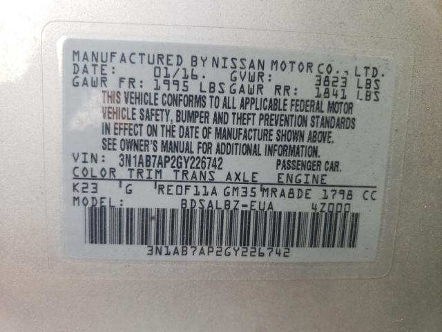 2016 NISSAN SENTRA S - 3N1AB7AP2GY226742