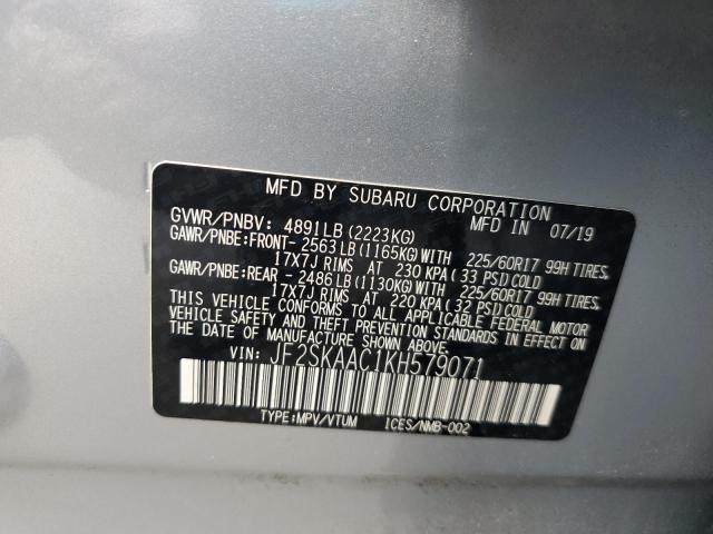 2019 SUBARU FORESTER JF2SKAAC1KH579071