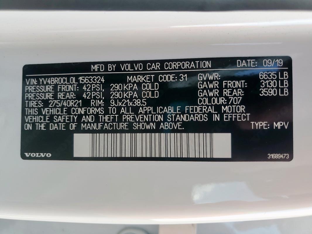 2020 VOLVO XC90 T8 IN YV4BR0CL0L1563324
