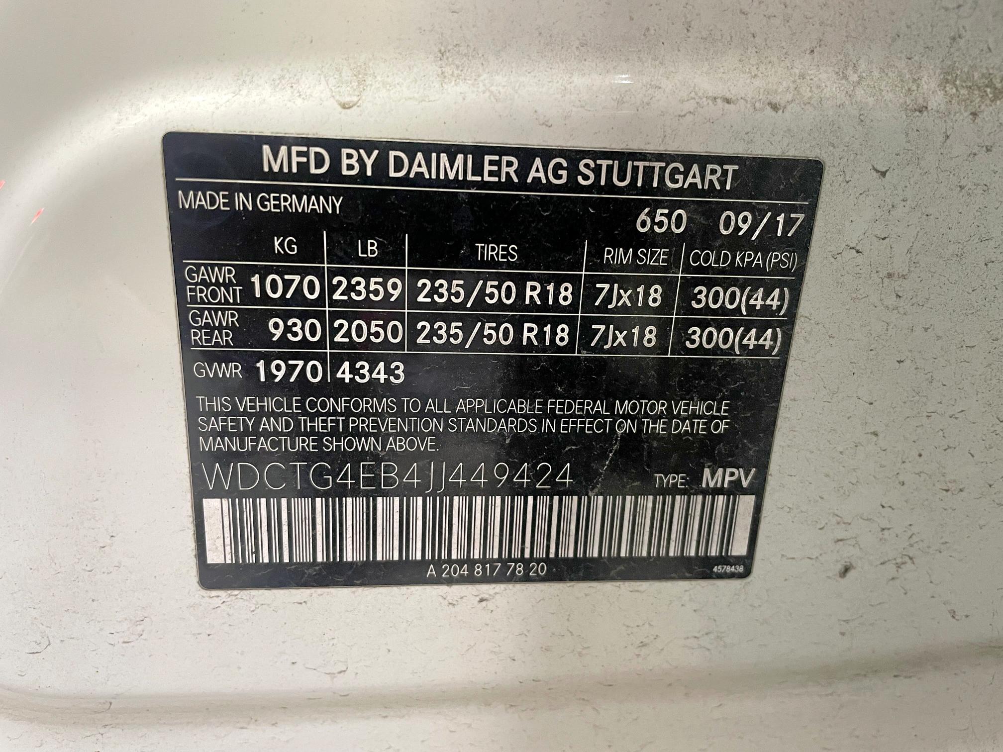 2018 MERCEDES-BENZ GLA 250 - WDCTG4EB4JJ449424
