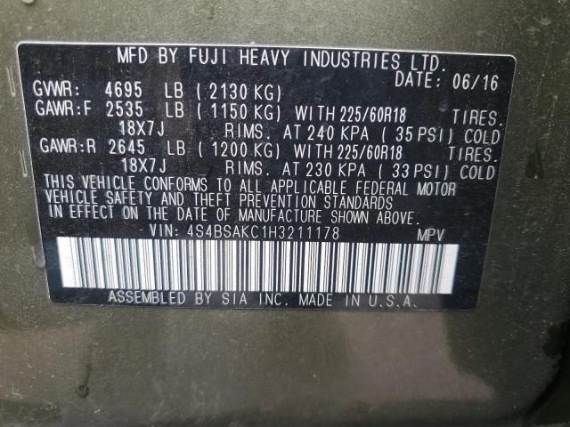 2017 SUBARU OUTBACK 2. 4S4BSAKC1H3211178