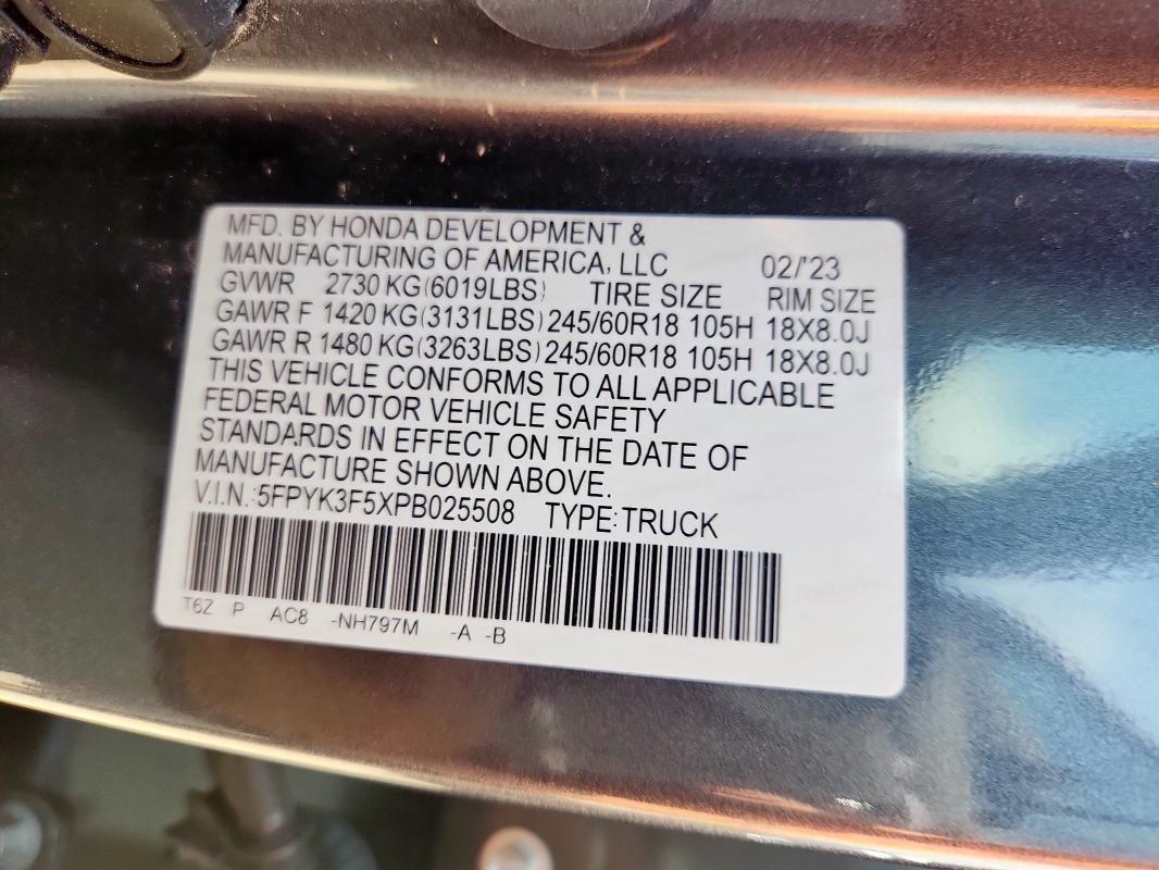 2023 HONDA RIDGELINE 5FPYK3F5XPB025508
