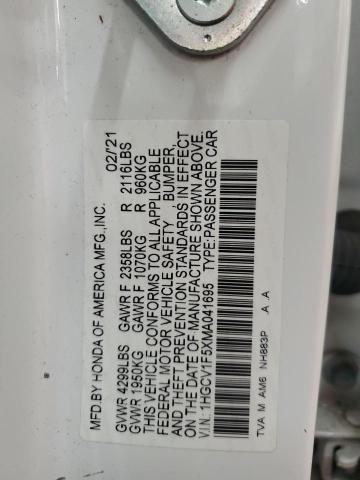 2021 HONDA ACCORD EXL 1HGCV1F5XMA041695