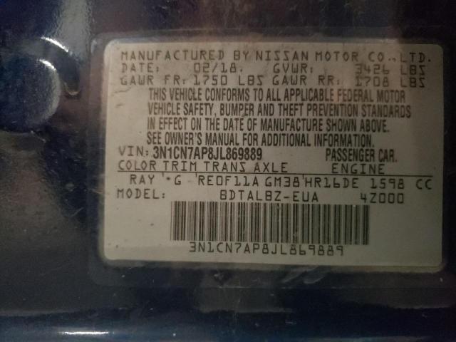 2018 NISSAN VERSA S 3N1CN7AP8JL869889