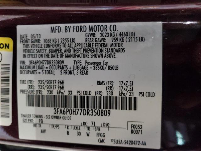2013 FORD FUSION SE - 3FA6P0H77DR350809