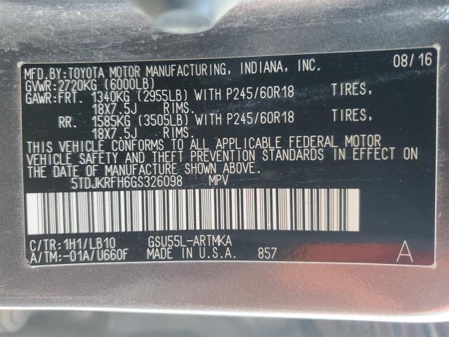 2016 TOYOTA HIGHLANDER - 5TDJKRFH6GS326098