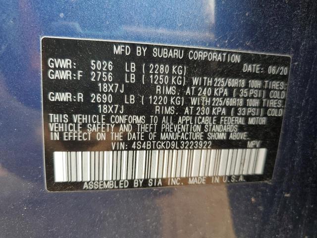 2020 SUBARU OUTBACK ON 4S4BTGKD9L3223922
