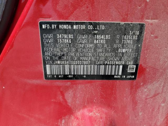 2016 HONDA FIT EX JHMGK5H7XGX037807
