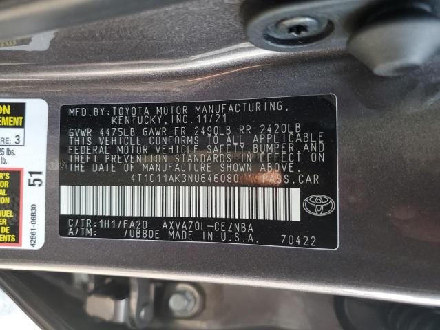 2022 TOYOTA CAMRY LE 4T1C11AK3NU646080