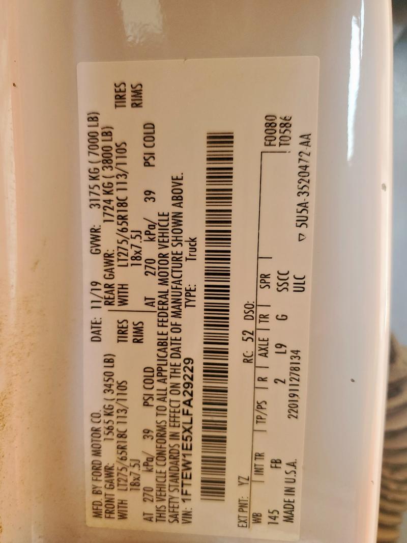 2020 FORD F150 SUPERCREW 1FTEW1E5XLFA29229
