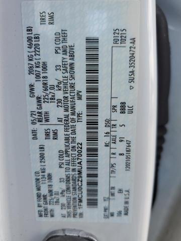 2021 FORD ESCAPE SEL - 1FMCU0CZ9MUA70022