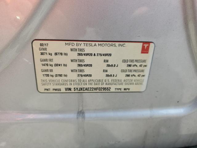 2017 TESLA MODEL X 5YJXCAE22HF029552
