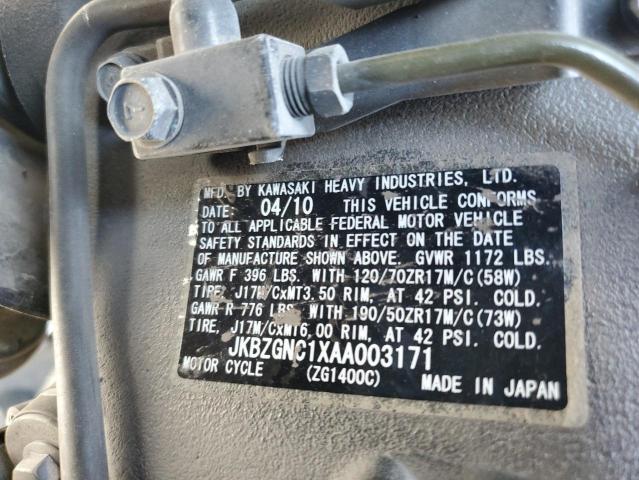 2010 KAWASAKI ZG1400 C JKBZGNC1XAA003171