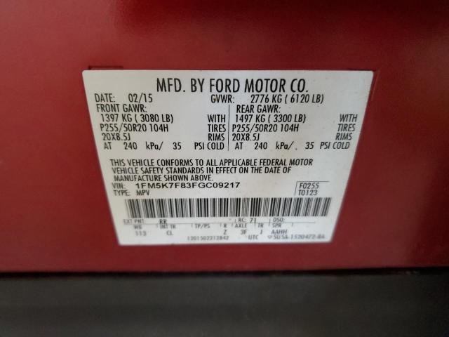 2015 FORD EXPLORER 4 1FM5K7F83FGC09217