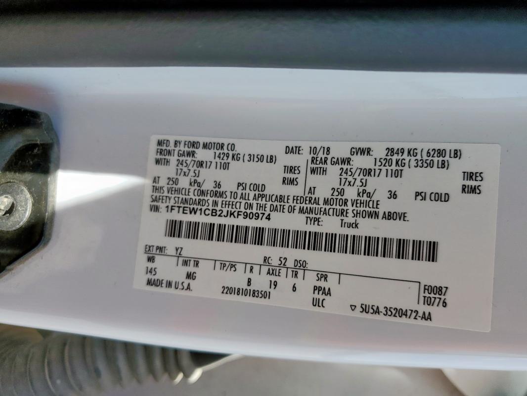 2018 FORD F150 SUPER 1FTEW1CB2JKF90974
