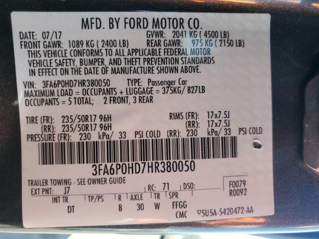 2017 FORD FUSION SE - 3FA6P0HD7HR380050