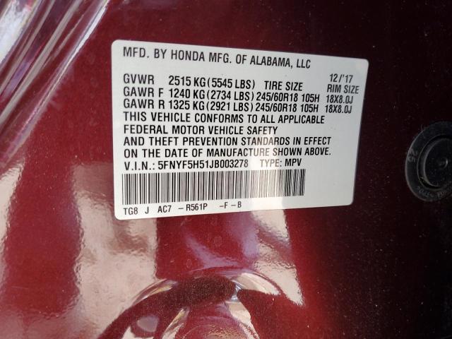 2018 HONDA PILOT EXL 5FNYF5H51JB003278