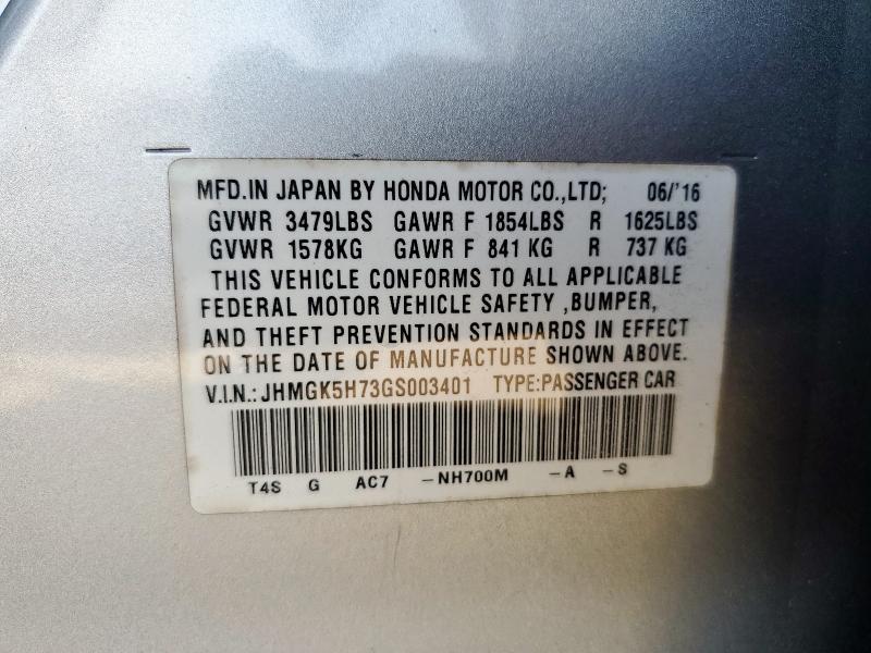 2016 HONDA FIT EX JHMGK5H73GS003401