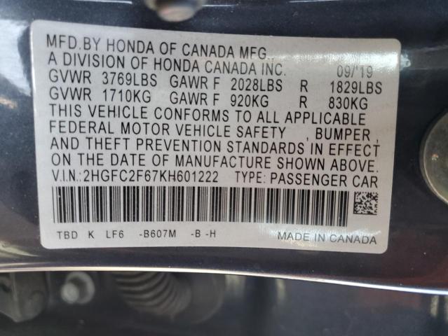 2019 HONDA CIVIC LX 2HGFC2F67KH601222