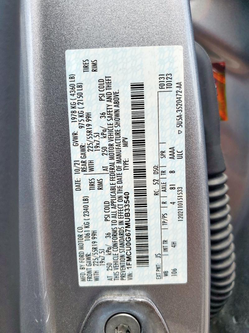 2021 FORD ESCAPE SE - 1FMCU0G67MUB33540