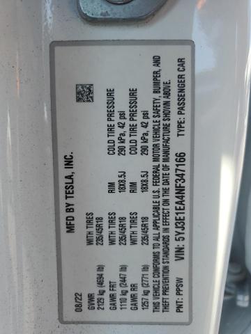 2022 TESLA MODEL 3 5YJ3E1EA4NF347166