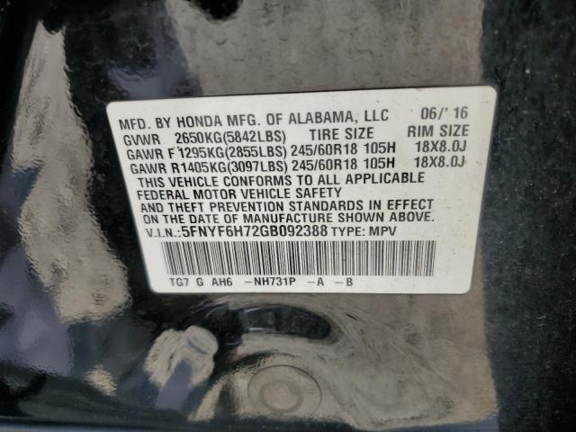 2016 HONDA PILOT EXLN 5FNYF6H72GB092388