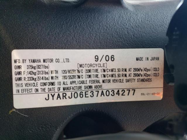 2007 YAMAHA YZFR6 S JYARJ06E37A034277