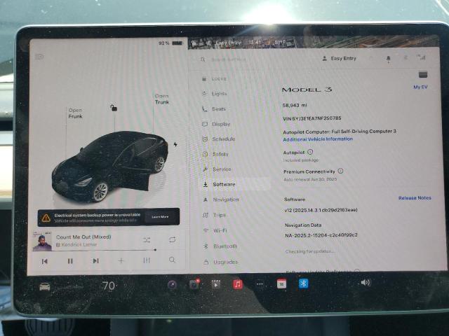 2022 TESLA MODEL 3 5YJ3E1EA7NF250785