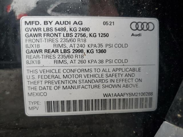 2021 AUDI Q5 PREMIUM WA1AAAFY5M2106288