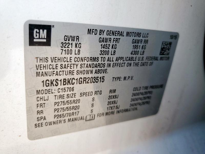 2016 GMC YUKON SLT 1GKS1BKC1GR203515