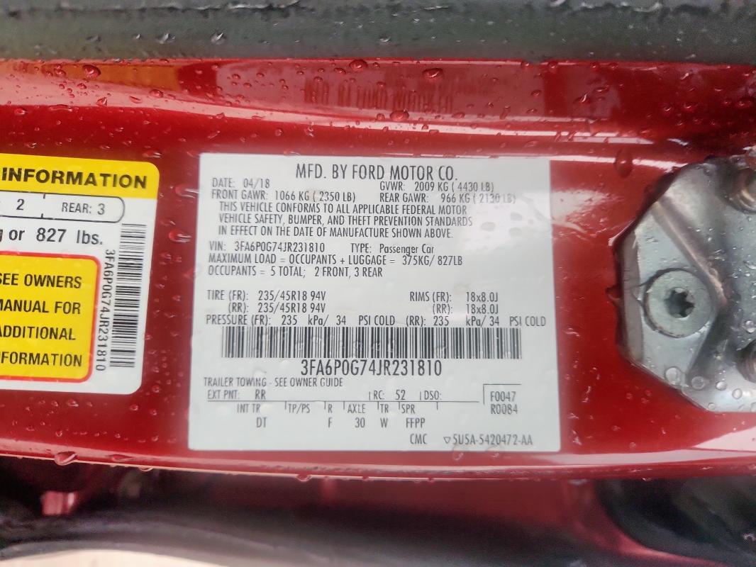 2018 FORD FUSION S 3FA6P0G74JR231810