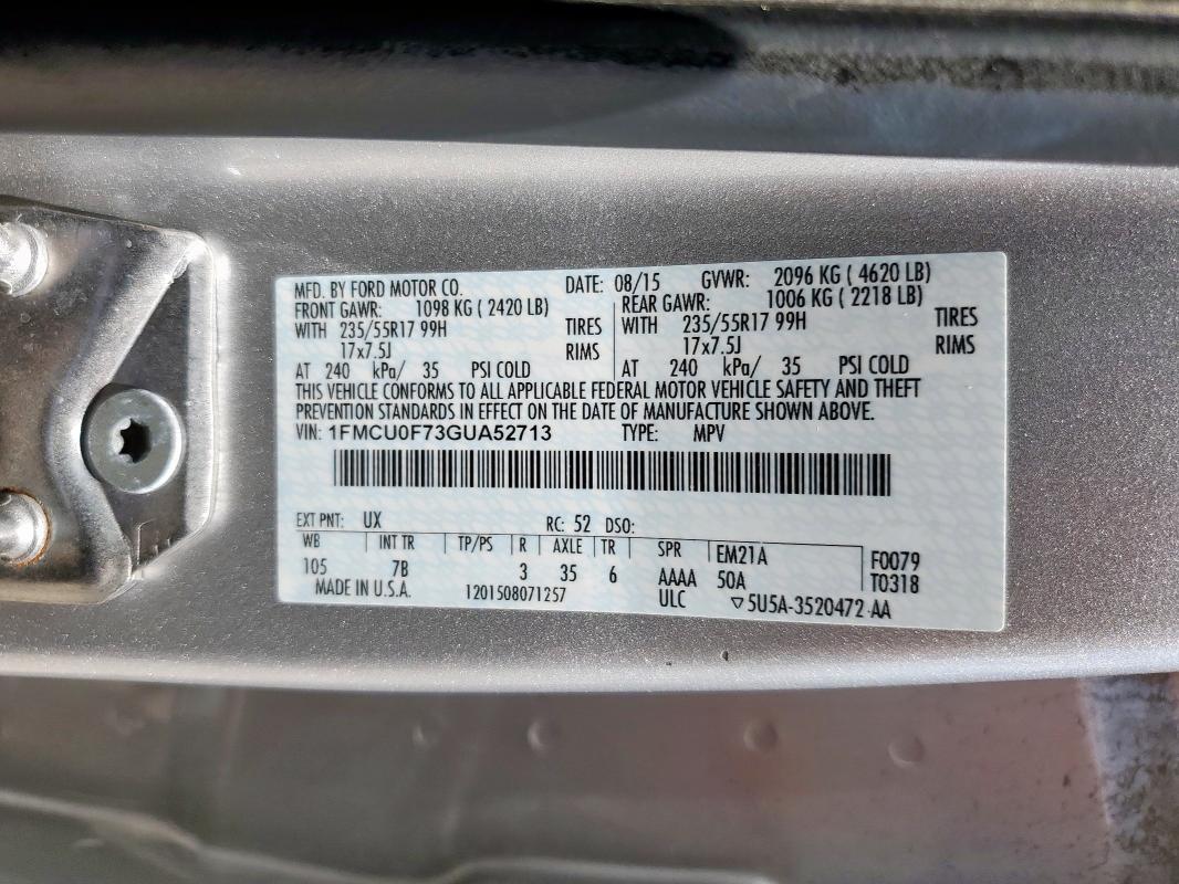 2016 FORD ESCAPE S 1FMCU0F73GUA52713