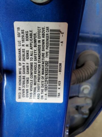 2019 HONDA CIVIC LX 19XFC2F67KE031202