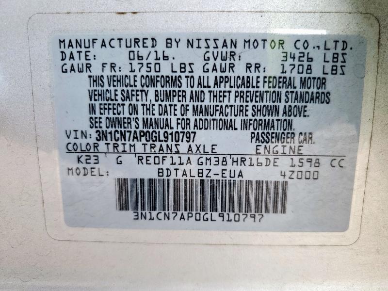 2016 NISSAN VERSA S - 3N1CN7AP0GL910797