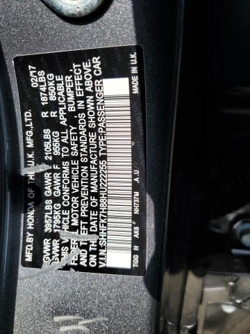2017 HONDA CIVIC EXL - SHHFK7H88HU222255