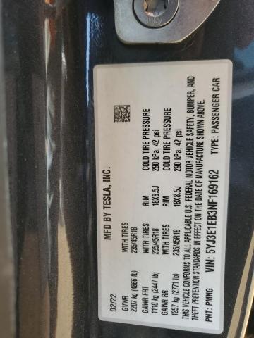 2022 TESLA MODEL 3 5YJ3E1EB3NF169162